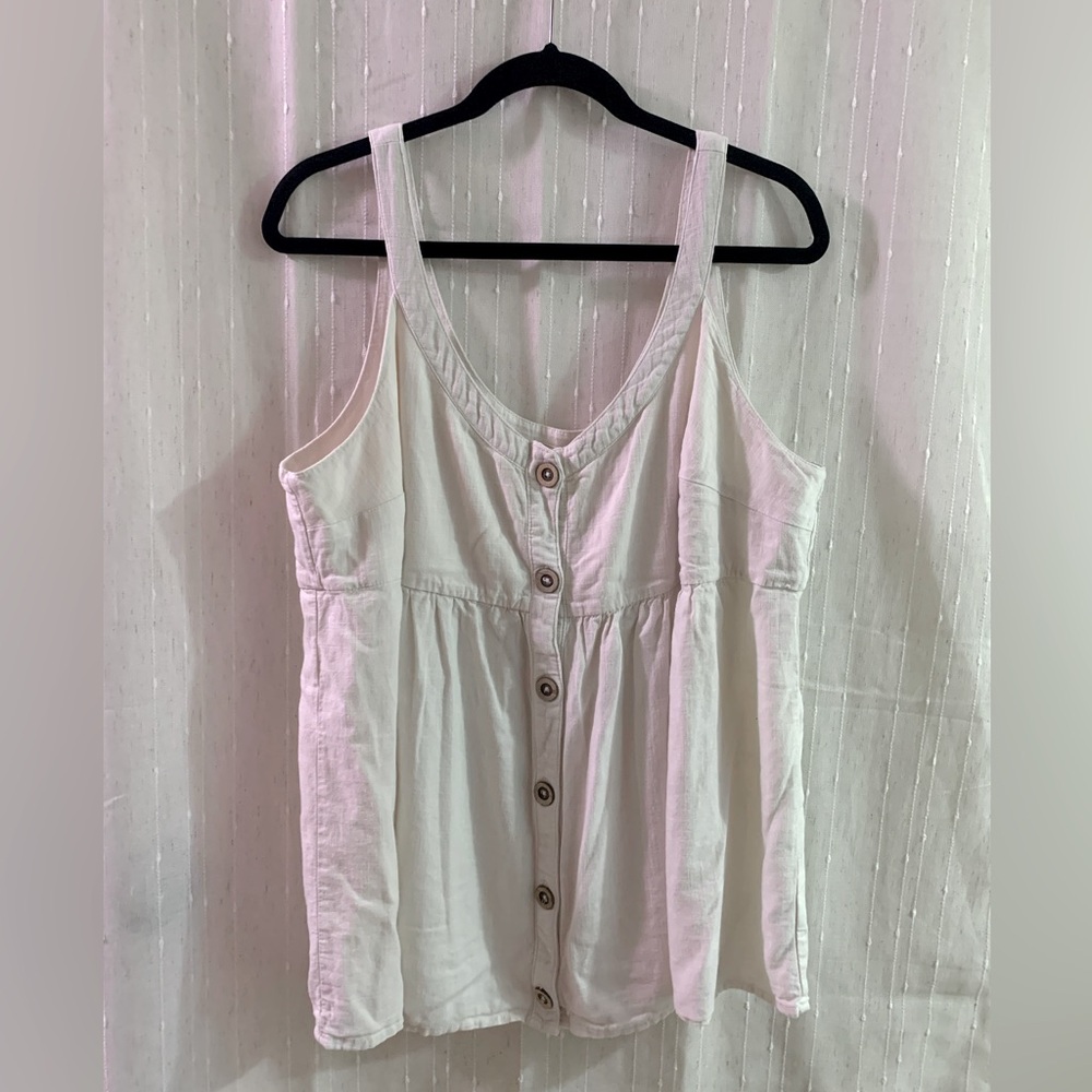 Terra & Sky Women's Plus Button Front Tank Top Shirt 1x Ivory Cream